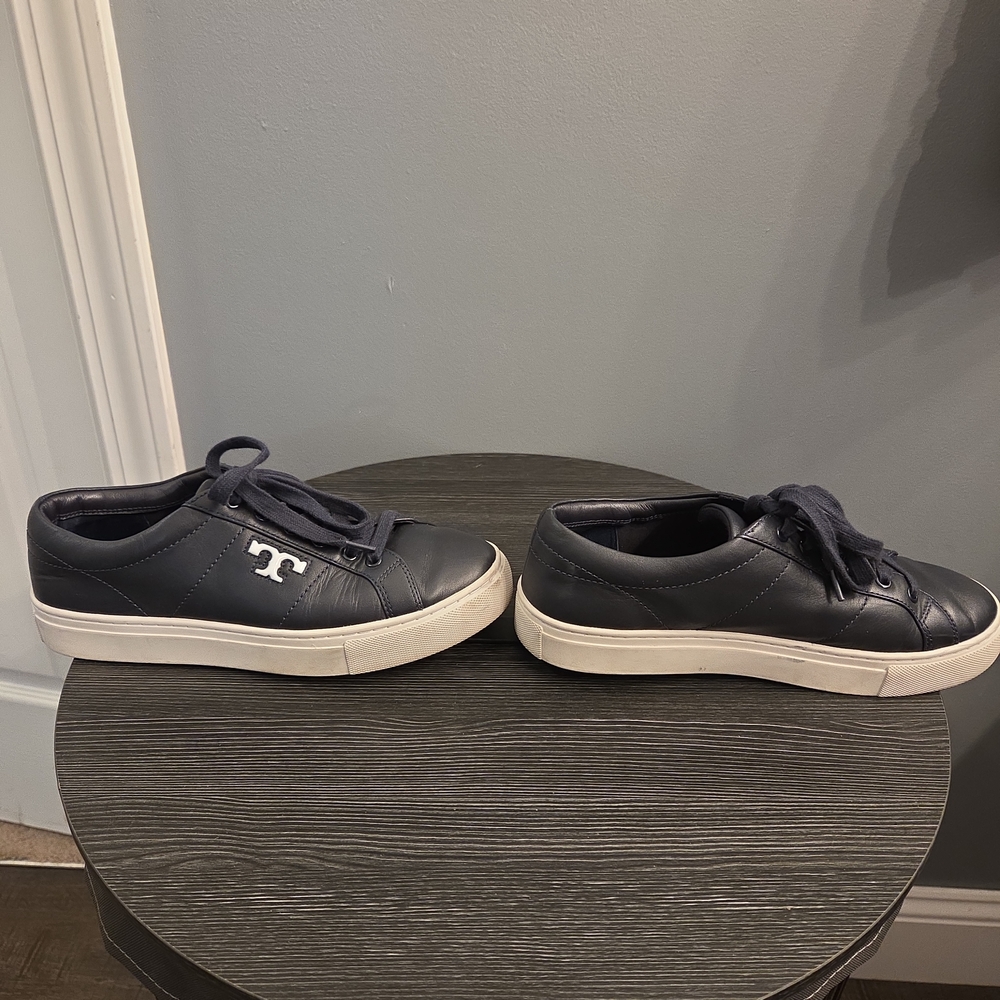 Tory Burch Navy Leather Sneakers - Picture 2 of 10